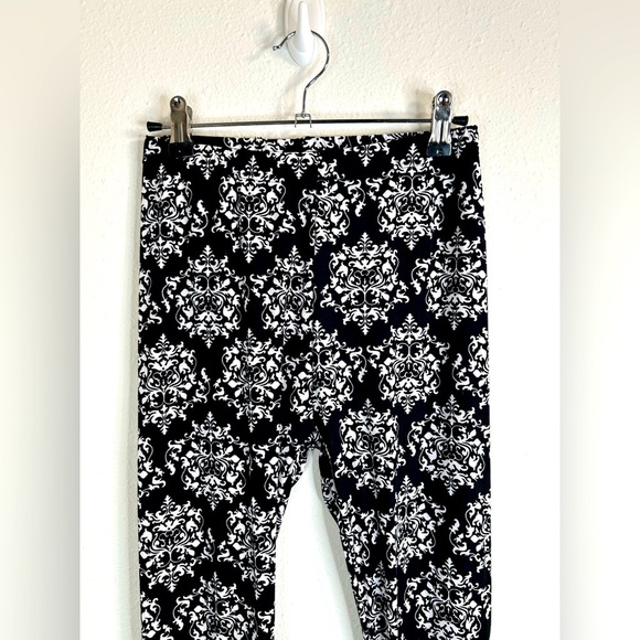 GVI Black White Damask Print Stretch Leggings Gothic Yoga Pants Size Small - Picture 4 of 9